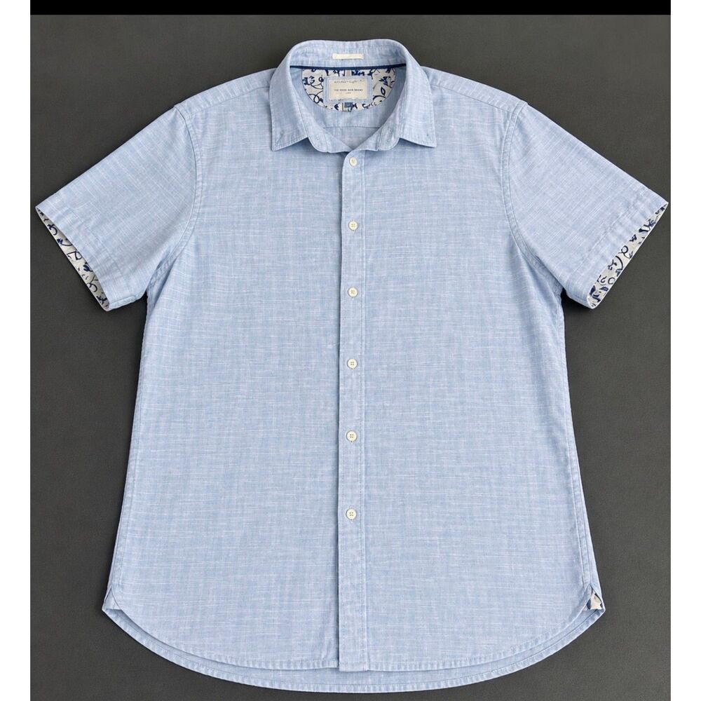 Denim & Flower Ricky Singh Men’s Large Light Blue Short Sleeve Button Down Shirt